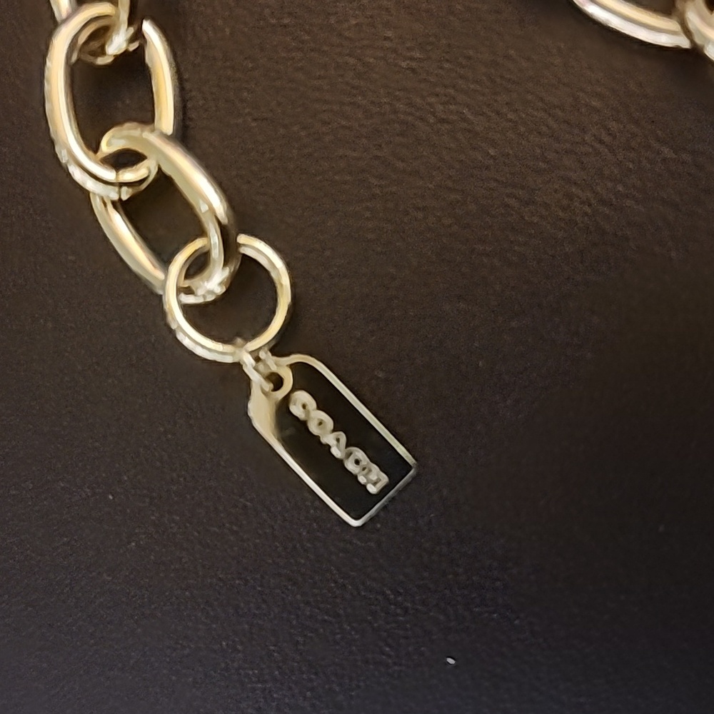 Coach Chunky Gold Cs Necklace Adorned with Pink Stones Like New w/dusty - Picture 3 of 11